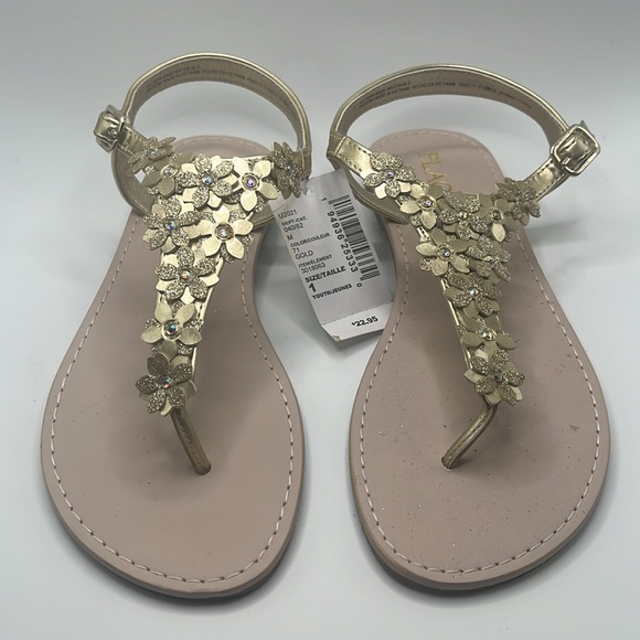 Girls Gold Glitter Flower Sandals – Size 1 (NWT) - Picture 2 of 9